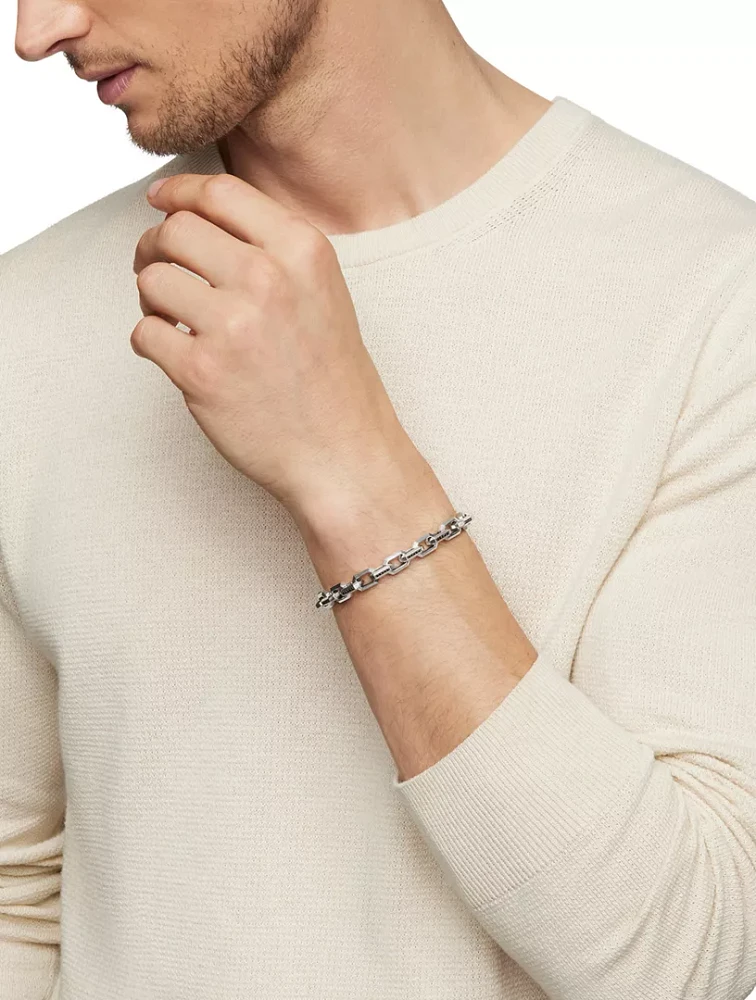 Streamline® Heirloom Chain Link Bracelet Sterling Silver With Pavé Black Diamonds, 7.5mm
