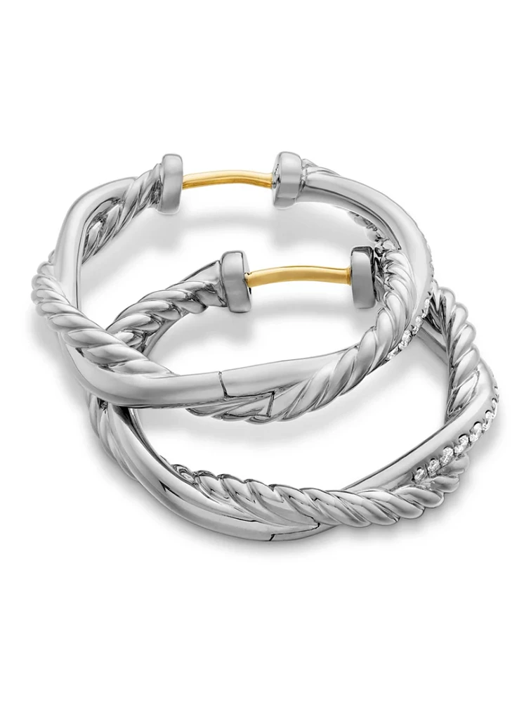 Petite Infinity Hoop Earrings In Sterling Silver With Diamonds, 17.3mm