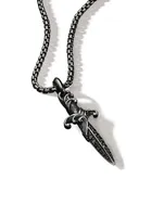 Waves Dagger Amulet In Sterling Silver With Pavé Black Diamonds