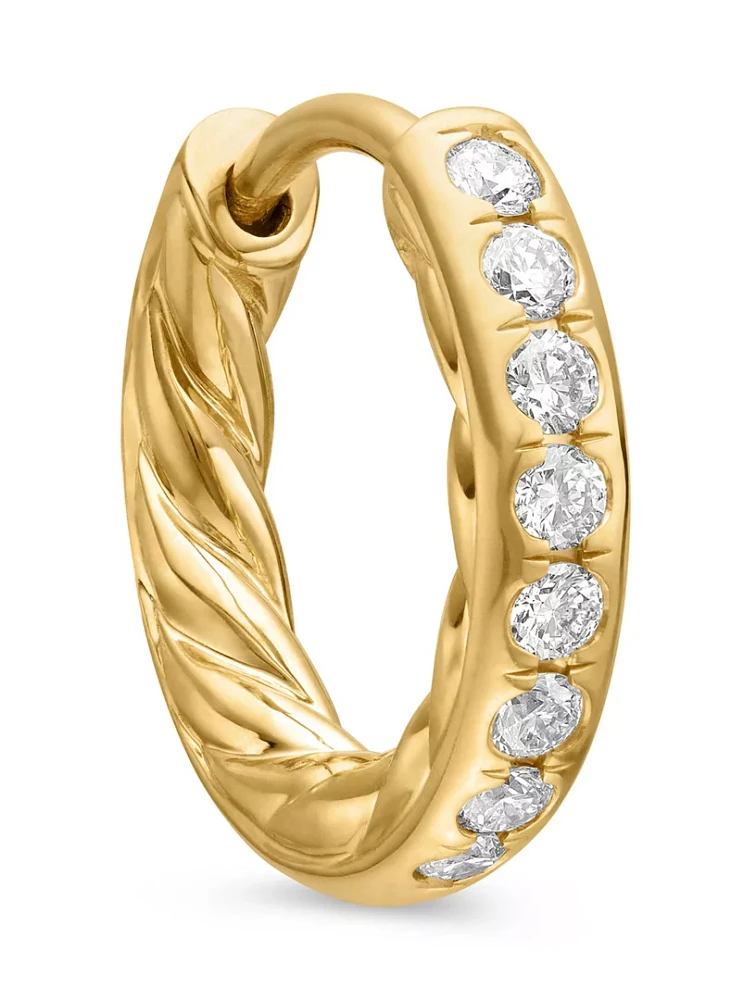 Pavé Huggie Hoop Earrings In 18k Yellow Gold With Diamonds, 13mm