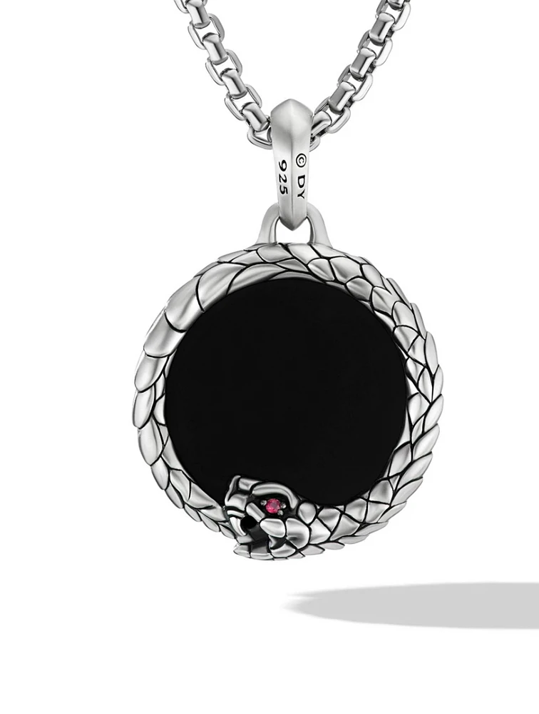 Cairo Ouroboros Amulet In Sterling Silver With Black Onyx And Ruby