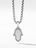 Hamsa Amulet In 18k White Gold With Pavé Diamonds And Blue Sapphire
