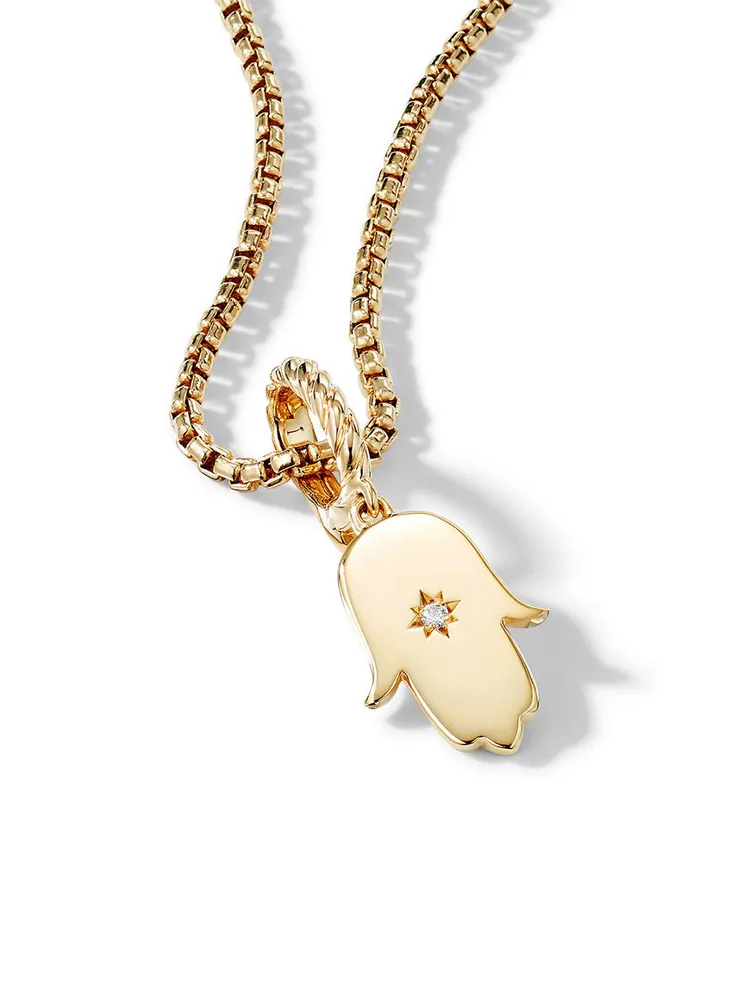 Hamsa Amulet In 18k Yellow Gold With Center Diamond