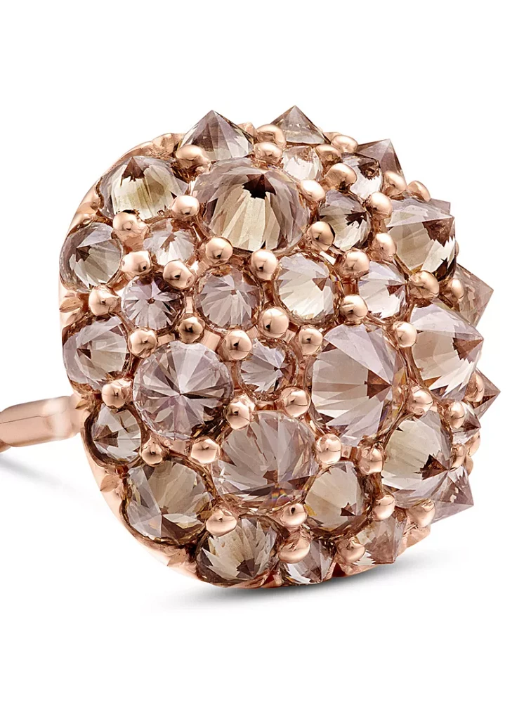 Reverse Set Pavé Cushion Stud Earrings In 18k Rose Gold With Cognac Diamonds, 8.5mm