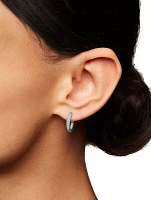Petite Pavé Huggie Hoop Earrings In Sterling Silver With Diamonds, 14mm