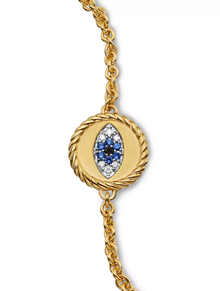 Cable Collectibles® Evil Eye Bracelet In 18k Yellow Gold With Pavé Sapphires And Diamonds, 2mm