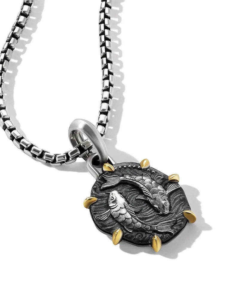Pisces Amulet In Sterling Silver With 18k Yellow Gold