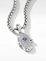 Hamsa Amulet In 18k White Gold With Pavé Diamonds And Blue Sapphire