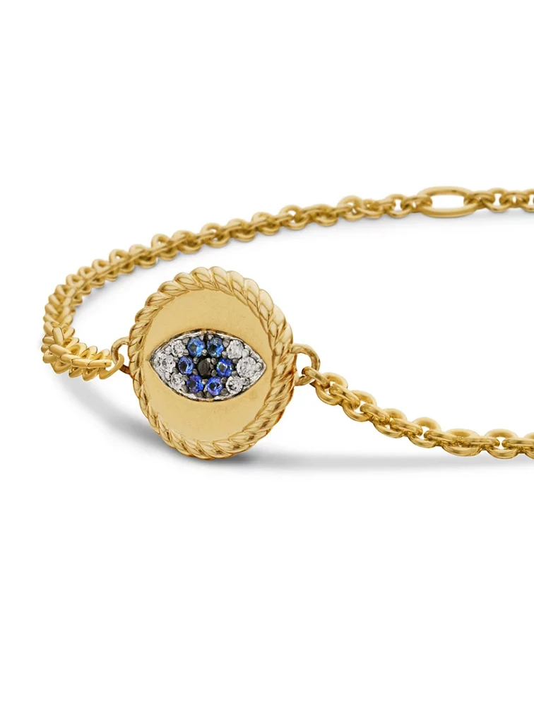 Cable Collectibles® Evil Eye Bracelet In 18k Yellow Gold With Pavé Sapphires And Diamonds, 2mm