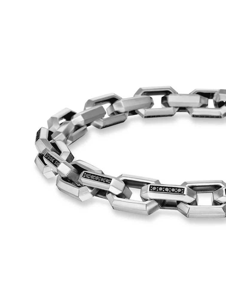 Streamline® Heirloom Chain Link Bracelet Sterling Silver With Pavé Black Diamonds, 7.5mm