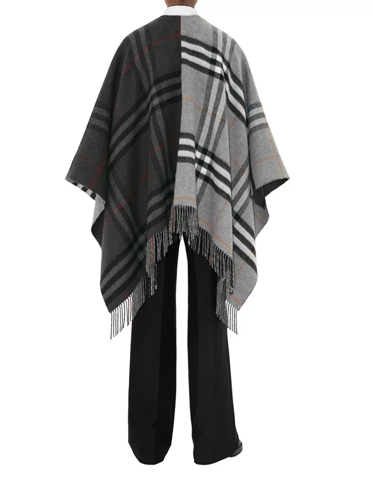 Contrast Check Wool Cashmere Jacquard Cape