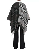 Contrast Check Wool Cashmere Jacquard Cape