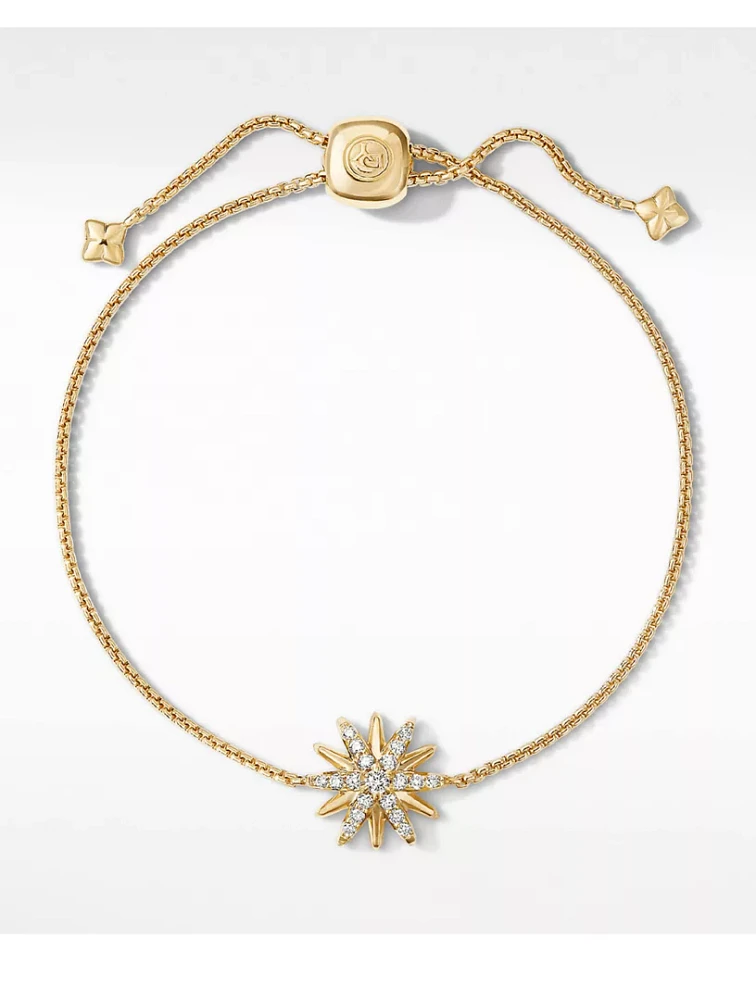 Starburst Station Chain Bracelet In 18k Yellow Gold With Pavé Diamonds