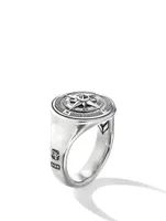 Maritime® Compass Signet Ring Sterling Silver With Center Black Diamond