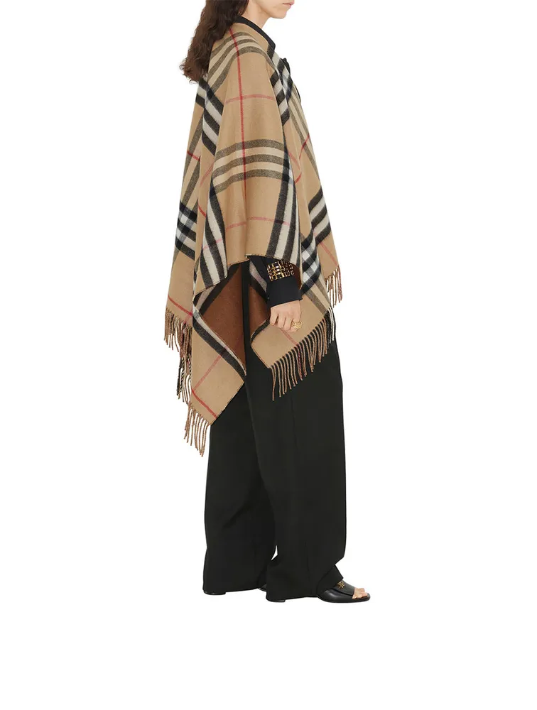 Contrast Check Wool Cashmere Cape