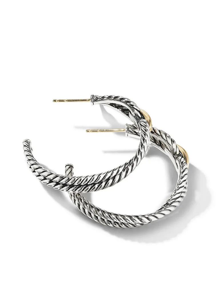 Cable Loop Hoop Earrings In Sterling Silver With 18k Yellow Gold