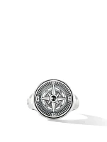 Maritime® Compass Signet Ring Sterling Silver With Center Black Diamond