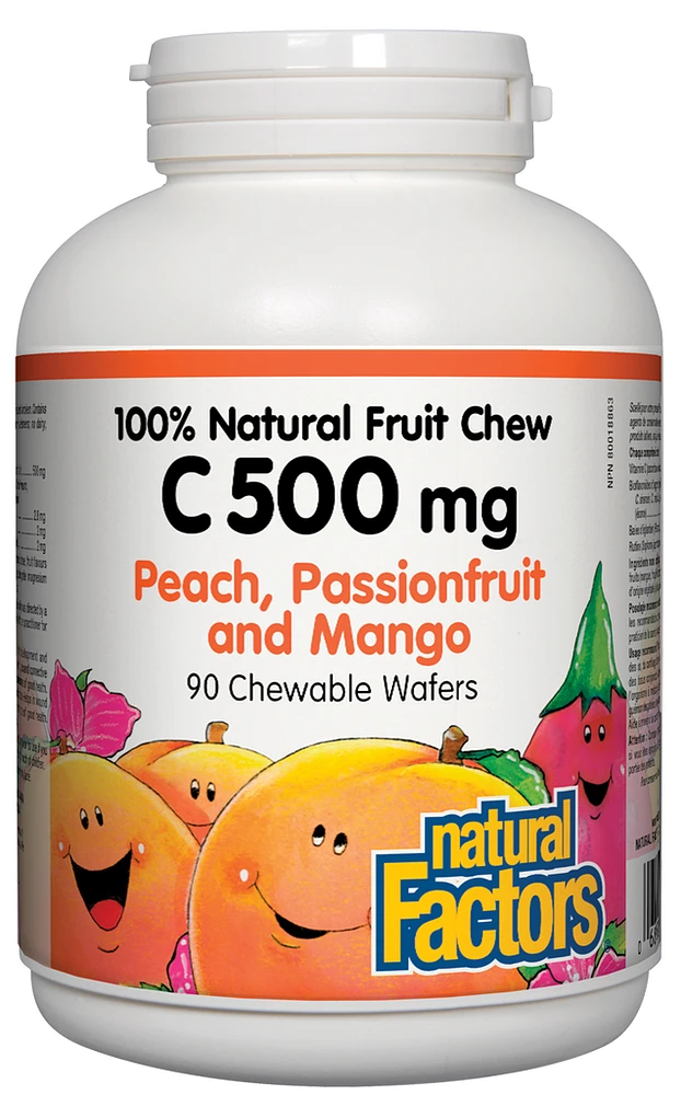 C 500 mg 100% Natural Fruit Chew, Peach, Passionfruit and Mango