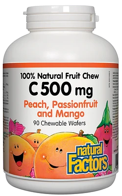 C 500 mg 100% Natural Fruit Chew, Peach, Passionfruit and Mango