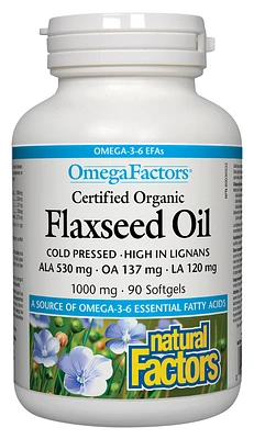 Certified Organic Flaxseed Oil 1000 mg, OmegaFactors®