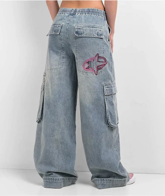 A.LAB Analog Cables Mega Rave Light Blue Wash Cargo Jeans