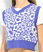A.LAB Dorcy Flower Purple Crop Sweater Vest