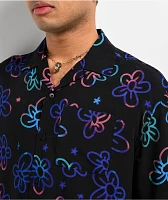 A.LAB Skip Floral Black Short Sleeve Button Up Shirt