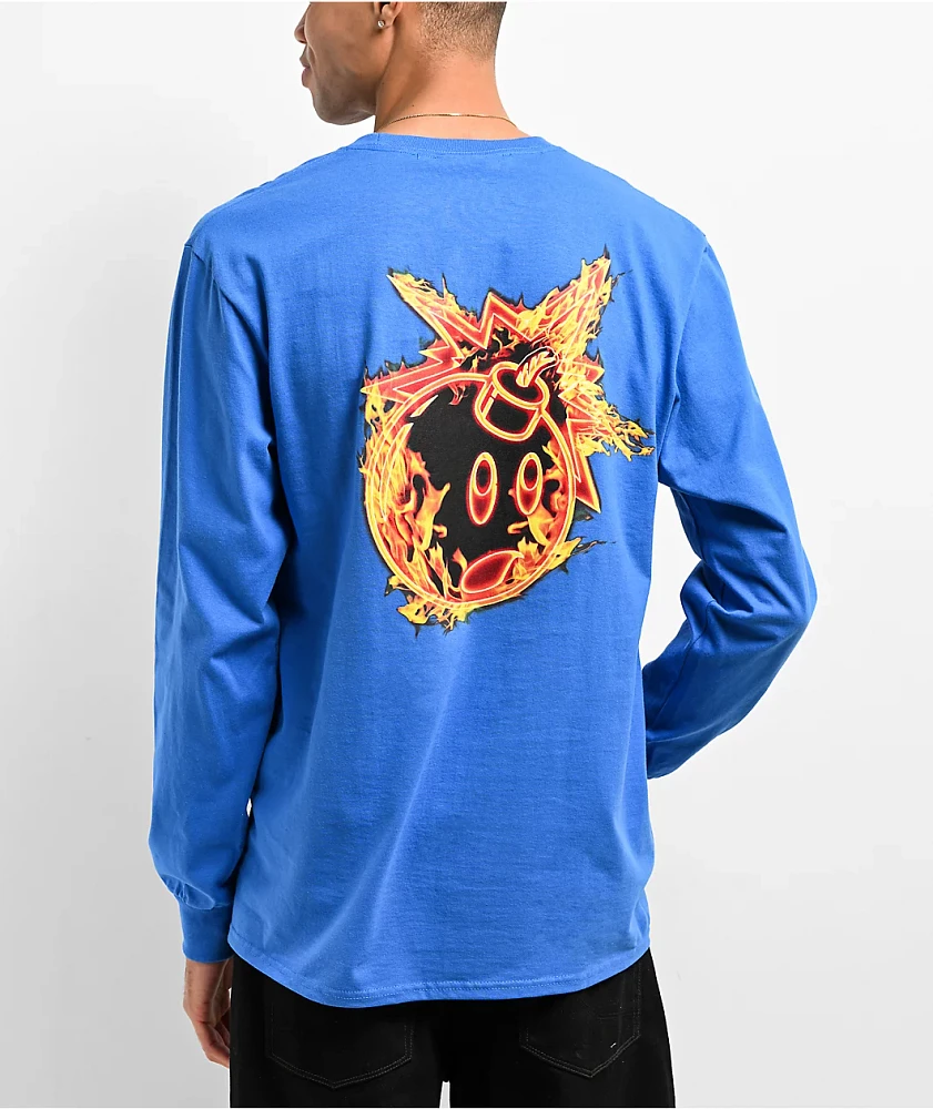 Adam Bomb Flaming Adam Blue Long Sleeve T-Shirt