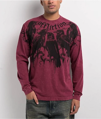 Afflicition Crows Burgundy Lava Wash Long Sleeve T-Shirt