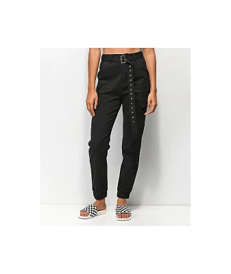 Almost Famous Belted Black Cargo Pants