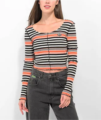 Basic Pleasure Mode Bella Black & Cream Crop Stripe Long Sleeve T-Shirt