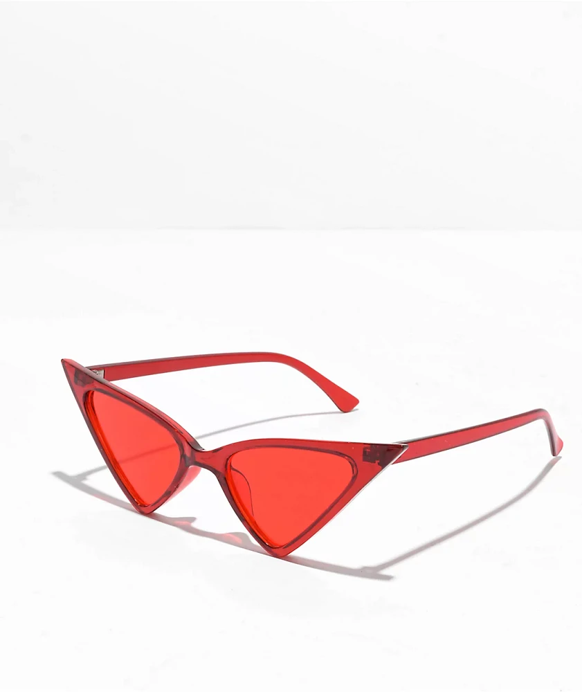 Basic Triangle Red Cat Eye Sunglasses
