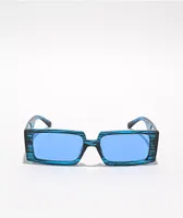 Blue & Black Striped Chunky Rectangle Sunglasses