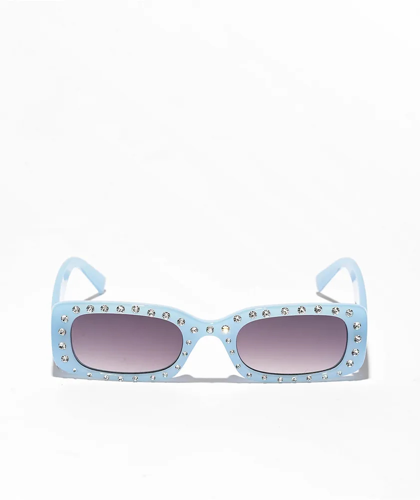 Blue Stud Rectangle Sunglasses