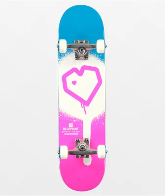 Blueprint Spray Heart Pink & Blue 7.25" Skateboard Complete