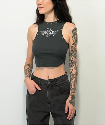 Boys Lie Stud Black Wash Crop Tank Top