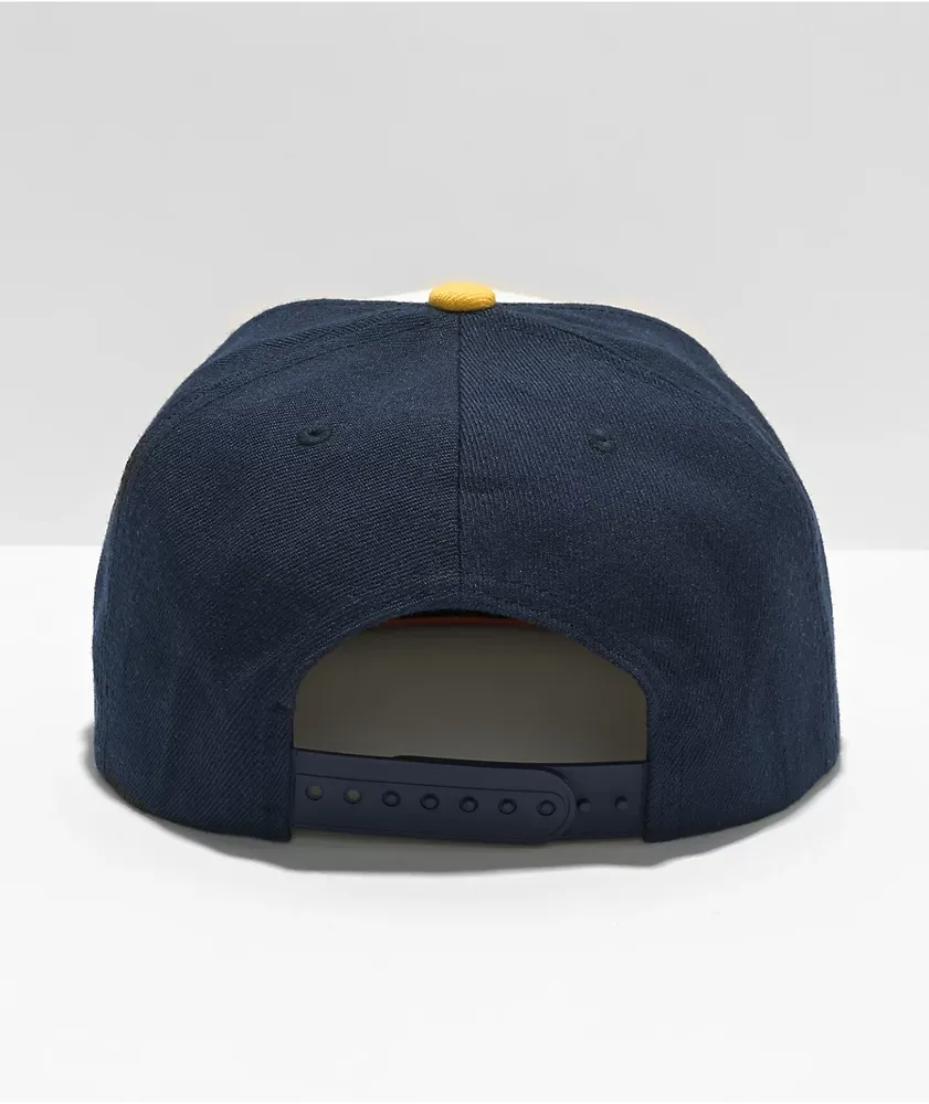 Brixton Alpha Square White, Navy & Yellow Snapback Hat