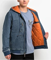 Brixton Builders Zip Hood Blue Denim Jacket