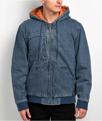Brixton Builders Zip Hood Blue Denim Jacket