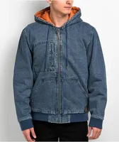 Brixton Builders Zip Hood Blue Denim Jacket