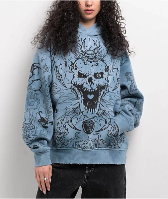 Broken Promises Agitator Destroyed Blue Dyed Hoodie