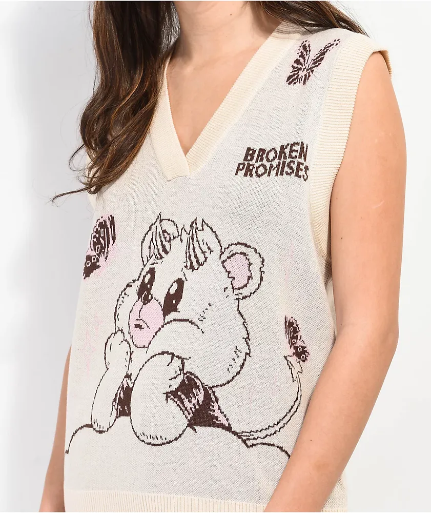 Broken Promises Cry Later Cream Sweater Vest