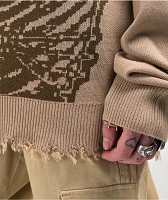 Broken Promises Embrace Distressed Brown Sweater