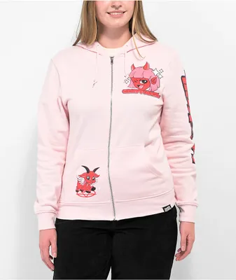 Broken Promises Emo Girl Pink Zip Hoodie
