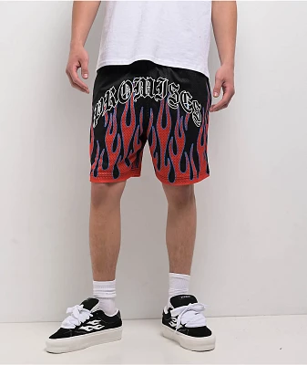 Broken Promises Frenemy Black & Red Mesh Shorts