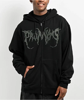 Broken Promises Graveyard Rhinestone Black Zip Up Hoodie