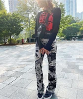 Broken Promises Mixed Media Black & White Flare Pants