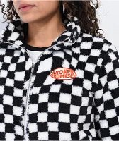 Broken Promises On My Own Black & White Checkered Sherpa Fleece Jacket