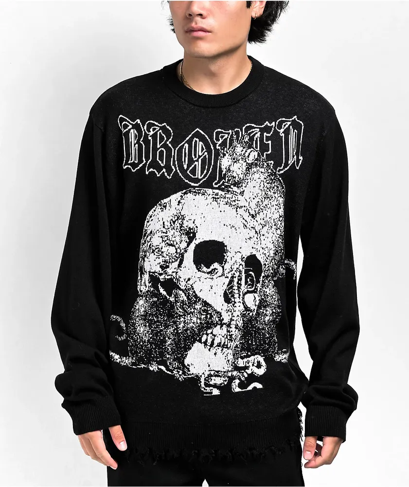 Broken Promises Rot Away Black Distressed Sweater