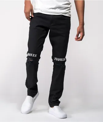 Broken Promises Stitch & Rip Black Denim Skinny Jeans